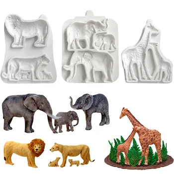 3D джунгла животни жираф/лъв/слон силиконови форми Fondant шоколад мухъл украса на тортата инструменти направи си САМ форми за печене на глина модел