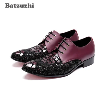 Batzuzhi/ е Луксозен Мъжки Обувки; Вечерни Модела обувки с Остър Пръсти дантела; Мъжки Zapatos Hombre с pattern 