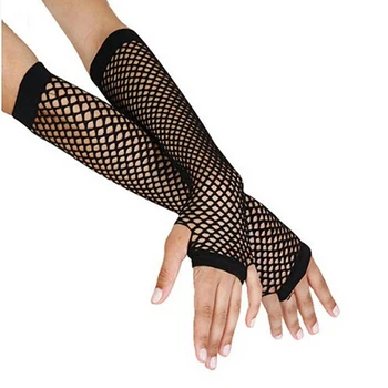 Дамски стилни дълги черни мрежести ръкавици, танцов костюм за момичета в готически стил пънк-рок, модерен ръкавици без пръсти