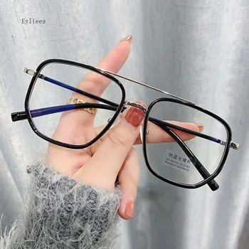 Анти-Сини Леки Метални Кръгли Очила На Жените И Мъжете Класически Квадратни Рамки За Очила, Прозрачни Компютърни Очила Oculos Feminino