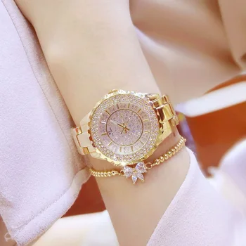 Дамски леки елегантно кварцови часовници с кристали, модерен часовник с метална каишка, водоустойчив часовници Reloj V44