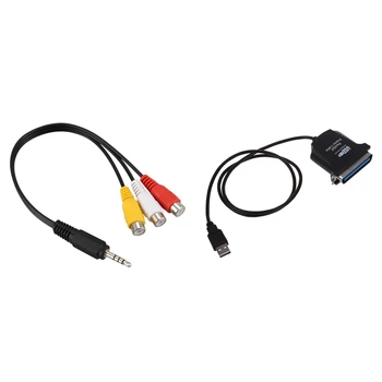 Кабел-USB адаптер за успоредно свързване на 36-свържете принтера с Centronics гнездо 3.5 мм до 3-ма конектори RCA аудио-видео AV кабел