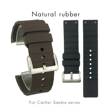 Каишка от каучук за часовника 23 мм висококачествен силикон каишка за часовник Santos De Cartier 100 Черен кафяв водоустойчив спортен гривна