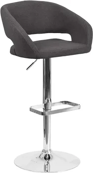 Flash Furniture Свилен Удобен и стилен, модерен бар стол с заобляне средна облегалка и поставка за краката, регулираща се височина