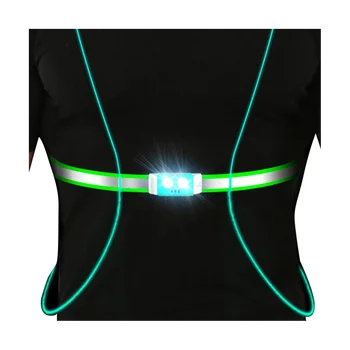Отразяваща жилетка за нощно движение, led гърдите лампа, USB зареждане, лампа за къмпинг, риболов, колоездене (флуоресцентно зелено)