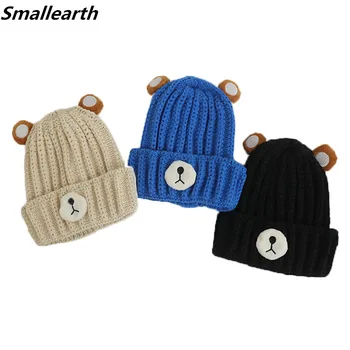 Шапки Cartton Bear за момчета и момичета, есенно-зимна вязаная детска шапчица, градинска топла детска шапка, Crochet-шапки, детски ежедневни шапчица