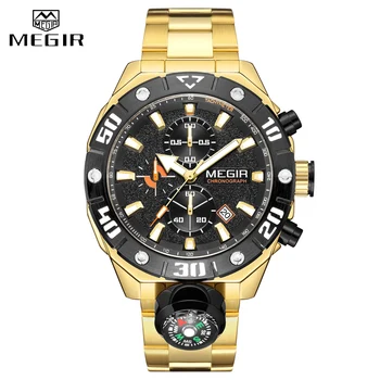 MEGIR висок клас марка, мъжки кварцови часовници с хронограф, модерни спортни ръчни часовници за мъже с нежна автоматична дата (декоративни компас)