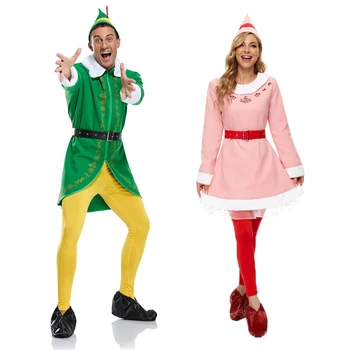 Коледен костюм на елф-приятел за cosplay, зелен костюм за жени, мъжки дрехи, Коледен карнавал, на Карнавалните костюми за парти, Коледен костюм за деца и възрастни