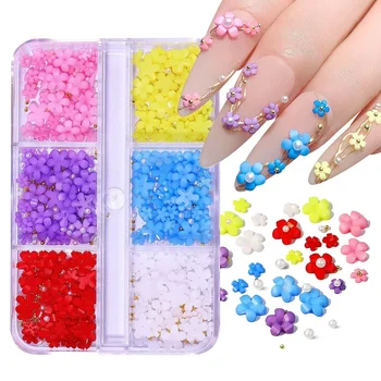 FlorVida 6 цвята, комплект разноцветни кристали, микс от цветя, кристал перли за нокти-арт, мъниста със собствените си ръце върху ноктите Kawaii