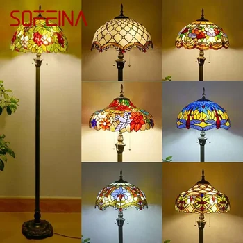Под лампа SOFEINA Тифани, Американски Ретро лампа за дневна, спалня, Лампиона от витражного стъкло в стил Кънтри