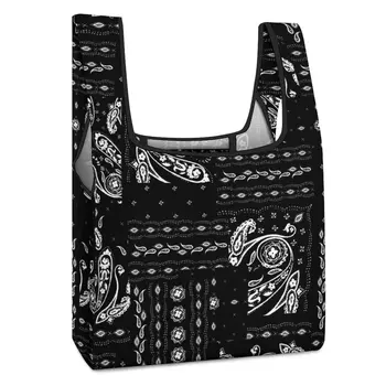 Черни дамски чанти, за пазаруване с ретро-принтом, водоустойчив сгъваеми чанти-тоут за жени, ежедневни дамски хранителни комплекти с адаптивни модел