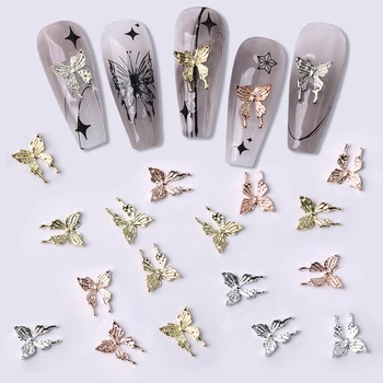 40 бр /пакет Луксозни Окачване за дизайн на ноктите Сплав Пеперуда Блестящи Нокти Блестящ Цвят Смесен 3D Бижута направи си САМ Маникюр Съвети Украса