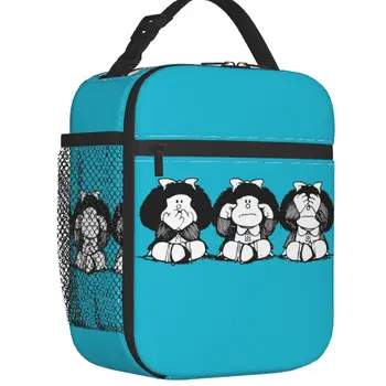 Humor Mafalda Изолирано чанта за обяд за жени, преносим охладител за манга от картун Quino, термосумка за обяд за ученици