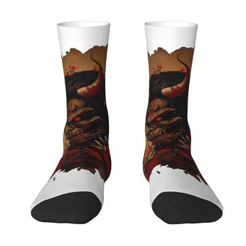 Продава се плакат с преобръщане Yokai Demon, Чорапи за възрастни, Забавни чорапи с висока еластичност, контрастиращи по цвят, Компресия чорапи в графичен стил.