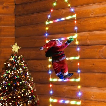 Коледна Украса Ескалатори Светлини с Кукла на Дядо Коледа за Вътрешно Външно Прозорци Градина Коледна Елха, Висящи Декор Низ Лампа