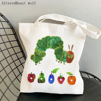 Дамски чанта за пазаруване The Very Hungry Caterpillar Холщовая чанта за пазаруване в стил Харадзюку, холщовая чанта за пазаруване за момичета, Коледна чанта-тоут на рамото