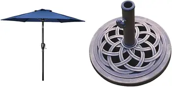Чадър Чадър Outdoor Table Market Yard Umbrella, Blue & DC America UBP18181-BR 18-инчов основата на чадър, от сив камък, произведено от ръжда на 