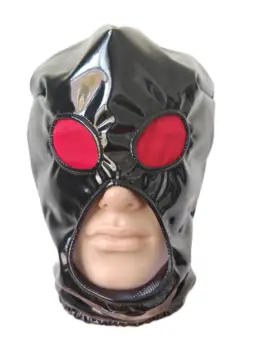 Черна маска с качулка за възрастни унисекс за партита, клубни костюми за cosplay на Хелоуин маска от изкуствена кожа, PVC, очите с червена мрежа, открит носа и устата