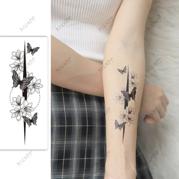 Водоустойчив временна татуировка, стикер с изображение на пеперуда, цвете елемент, фалшива татуировка, флаш татуировка, ръка, крак, изкуство за жени, мъже