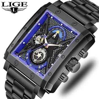 Мъжки часовник от неръждаема стомана LIGE, хронограф луксозна марка, ежедневни водоустойчив кварцов ръчен часовник, водоустойчив мъжки военни Спортни Мъжки часовник