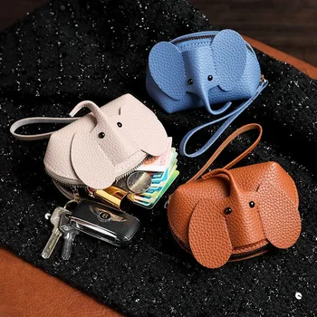 Нова чанта-окачване Женски ключ, креативна чанта за карти, кожена чанта за съхранение на червило с цип във формата на слон