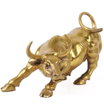 Златна Латунная Зареждане на Борсовата украшение под формата на Бик Фигурка на животно Статуя на Бика от Уолстрийт Скулптура Фън шуй Декор на домашен офис