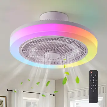 Вентилатор на тавана Led лампа с дистанционно управление, 46 см RGB Led таван полилей с регулируема яркост Охлаждащ Герметизирующий вентилатор Осветление за декора на помещението