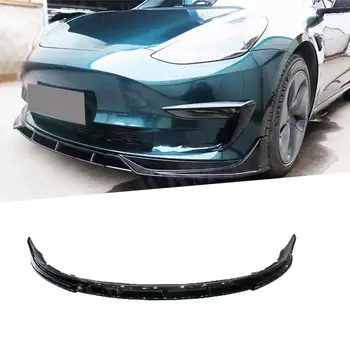ABS Carbon Look, черен гланц спойлер предна броня за Tesla Model 3, защита на главата от брадичката, автомобилен стайлинг, 3 бр./компл.