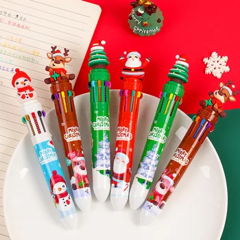 10 бр. Коледна химикалка писалка 10 цвята, студентски дръжка, цветна писалка, химикалка писалка Дядо Коледа 0,5 мм, канцеларски материали, ученически принадлежности, подаръци за деца