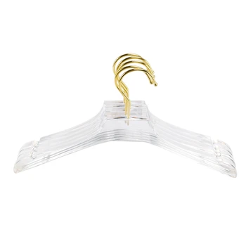 5 бр. прозрачни акрилни закачалки за дрехи със златен плетене на една кука, прозрачни закачалки за ризи с изрези за момичета-мария