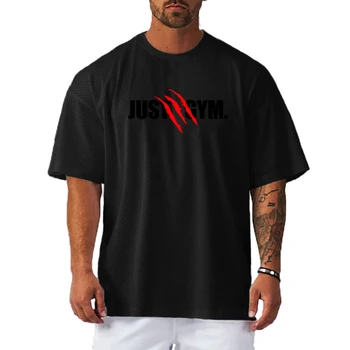 Мъжка тениска однотонная тениска за бодибилдинг, фитнес, свободна мъжки ежедневни тениска с къс ръкав и кръгло деколте, полиестер, быстросохнущий