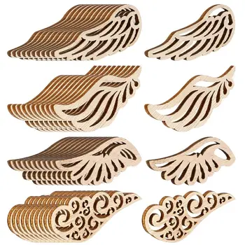 40 бр. Деколтета под формата на дървени крила, украшение във формата на крило на Ангел, етикети 