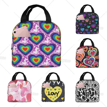 Обожавам цветни пакети за обяд от боя, изолирани за жени и мъже, за многократна употреба обяд-бокс с джоб, преносима чанта за работа, пикник и пътуване