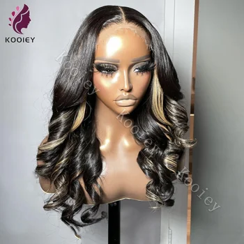 Светла перука с подсветка 13x4 Дантелени Предни перуки за черни жени с масова вълна на 180% плътност 5x5 Синтетични перуки Бразилски човешка коса Remy