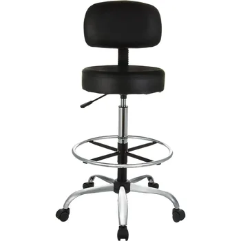 Бар стол Мултифункционален Регулируем спа бар стол с подкрепа за крака и колела - черен