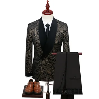 Луксозен дизайнерски костюм за мъже, бизнес банкет, на сватба парти, рокля за булката с махаоновым опашка, мъжки приталенные блейзери, панталони, 2 бр.