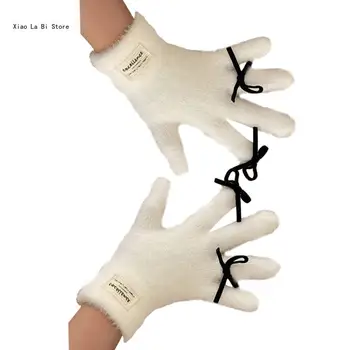 Y2K Елегантни Зимни топли ръкавици с пълни пръсти, Дишащи ръкавици за възрастни XXFD