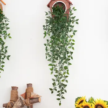 Изкуствени лозя, имитиращи листа от ратан, Клони Зелени растения, Листа бръшлян, растение за декорация на дома и сватба.