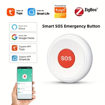 Умна SOS бутон Zigbee 3.0 аларма Sasha Home за помощ на възрастните хора Ключ аларма с бутон за повикване на пациента Сензор SOS