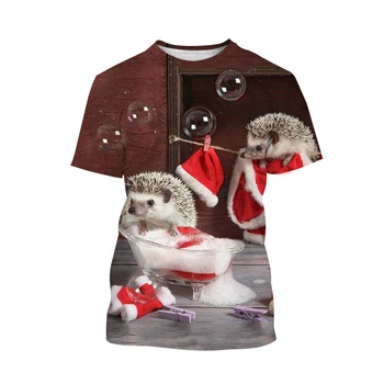 2023 Модни тениски с 3D изображение на Таралеж За мъже и жени, Ежедневни Забавна тениска с къс ръкав