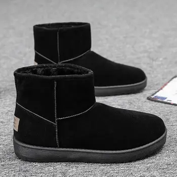 Черни модерен мъжки зимни обувки Зимни с кадифени изолирана мъжки зимни обувки със средна дължина, нескользящие топли зимни обувки