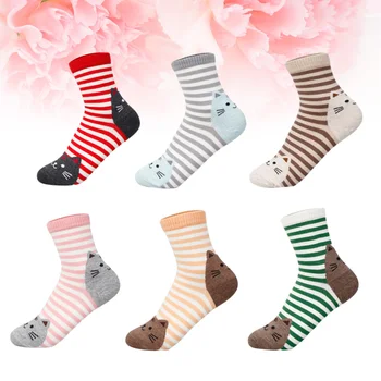 6 Чифта чорапи с изображение на котка, дамски чорапи с животни, дамски ежедневни чорапи с герои от анимационни филми (случаен цвят)