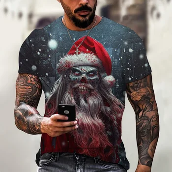 2023 Мъжка Лятна риза с принтом Ужасите на Дядо Коледа, Мъжки Модни Тениска С къс ръкав, Нова Удобна Мъжка Тениска Свободно намаляване на