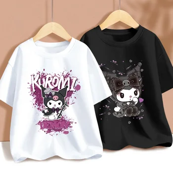 Kuromi/ Нова Детска тениска С хубав Модел на Sanrio, Памучен Черно-бяла Тениска с Къси Ръкави За Момчета И Момичета, широки Дрехи, Коледен подарък
