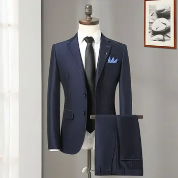 Оформяне (Сако + панталон в западен стил) Мъжки Моден бизнес костюм на Джентълмен в италиански стил за сватба в бутик от 2 части