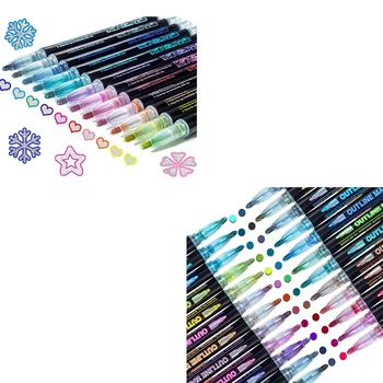 Блестящи маркери за рисуване на контури на Doodle Dazzles: Набор от метални двухлинейных блестящи химикалки Super Scigglesdazzlers