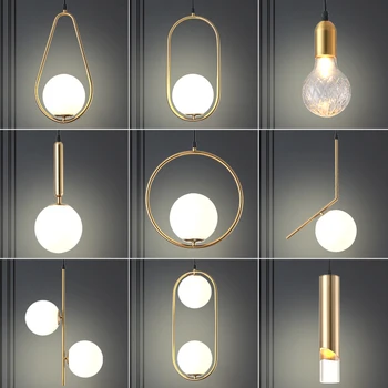 Nordic LED окачен Тавана лампа Интериор на ресторант Нощна лампа Кухня с Трапезария и Спалня Полилей от стъкло света