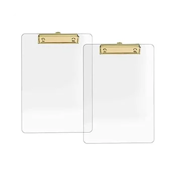 2 опаковки от прозрачно акрилно таблет със златен клипс, писмо размер 8.8X12.2 формат А4, Ученически пособия и продукти за дома, офис консумативи