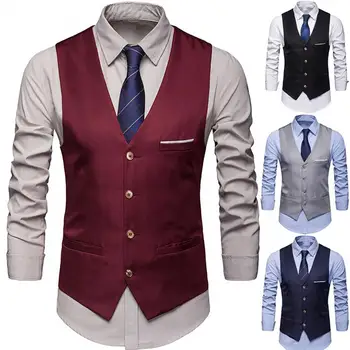 2020 Нов мъжки класически бизнес мъжки обикновен костюм, жилетка, однобортный бизнес жилетка, елек голям размер
