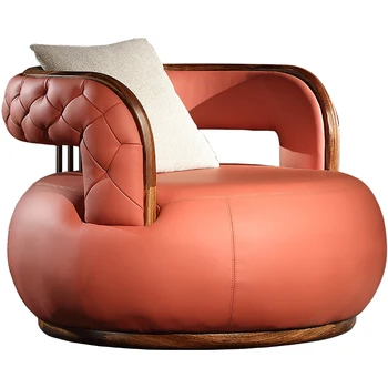 Скандинавски оригинални дизайнерски кожен диван-стол за един човек, хол, кръгъл стол от масивно дърво, стол за почивка, тигровое стол O1